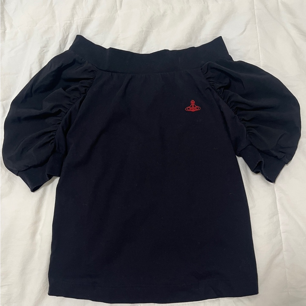 Vivienne Westwood Black Off-Shoulder Top with Red Logo